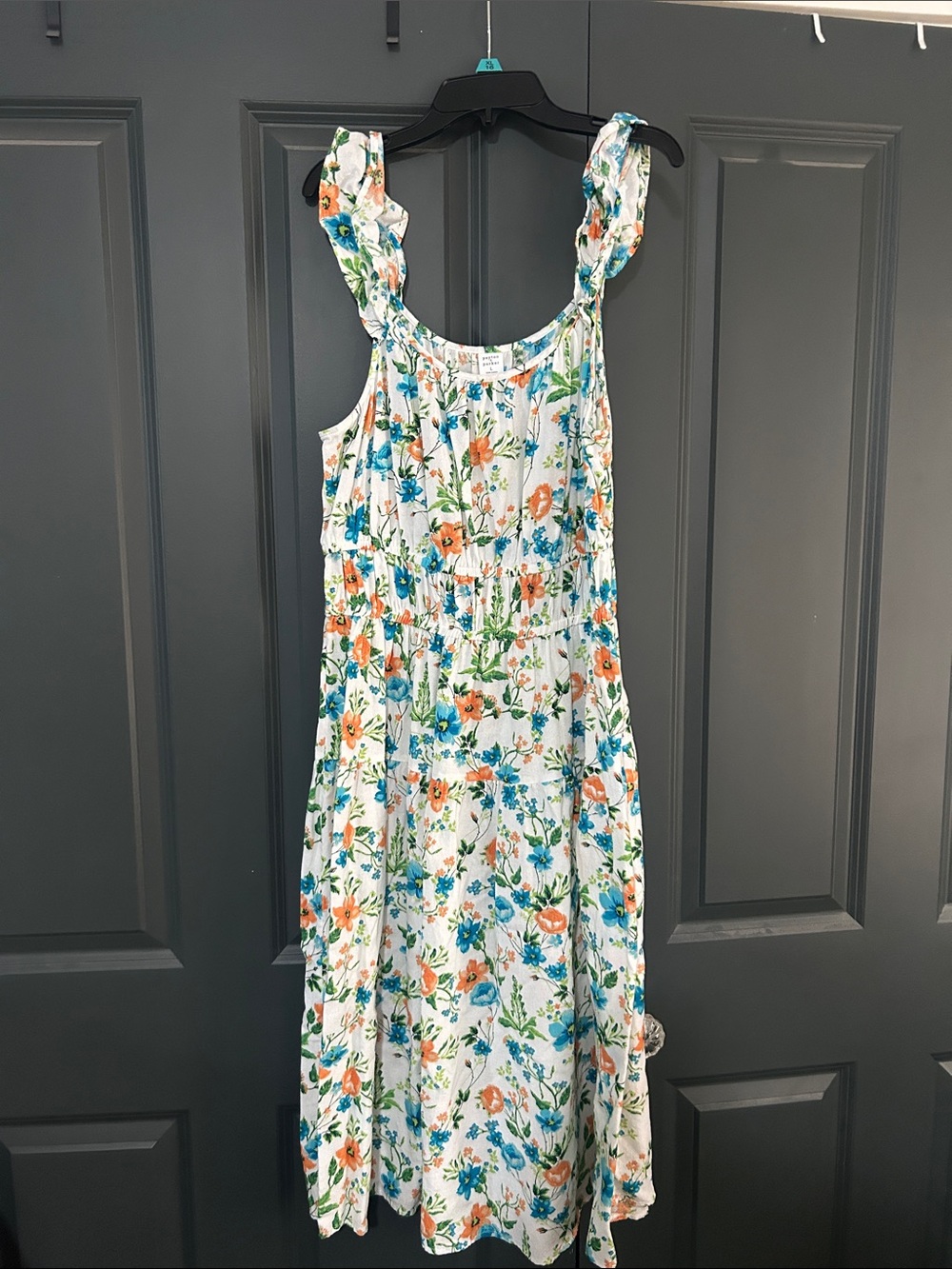 Mommy & Me Floral Sleeveless Sundress in White with Orange & Teal Flowers